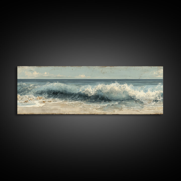 Stormy Ocean Wave Framed Canvas Print, Black and White Art, Modern Wall Art, Living Room Decor, Fine Art, Monochrome, BAW-3x1-74
