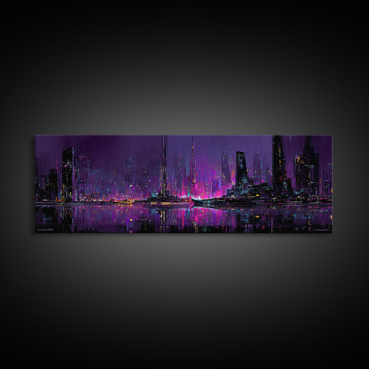 Monochrome City Skyline Reflected Canvas Print, Black and White Art, Living Room Decor, Abstract Art, Monochrome, BAW-3x1-75