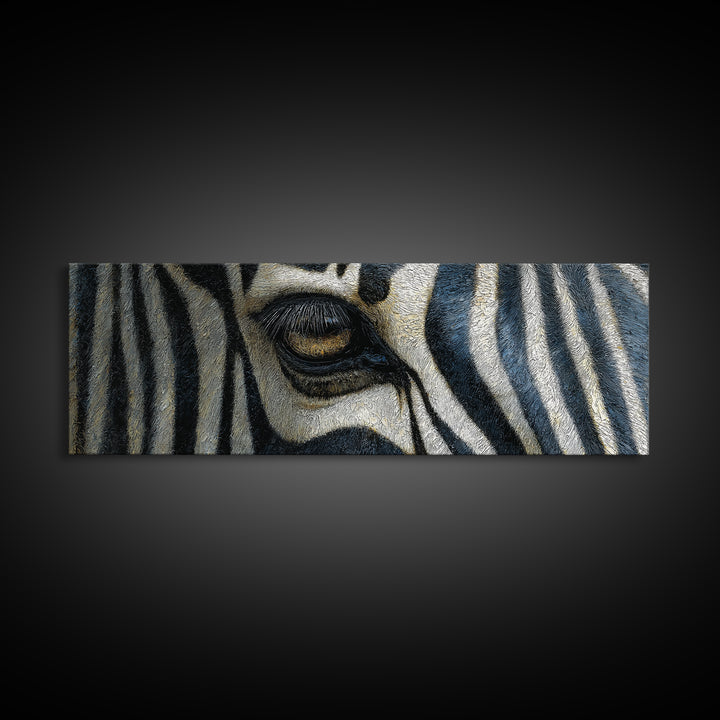 Zebra Stripe Closeup as Graphic Abstraction Canvas Print, Black and White Art, Textured Painting, Living Room Decor, Monochrome, BAW-3x1-96