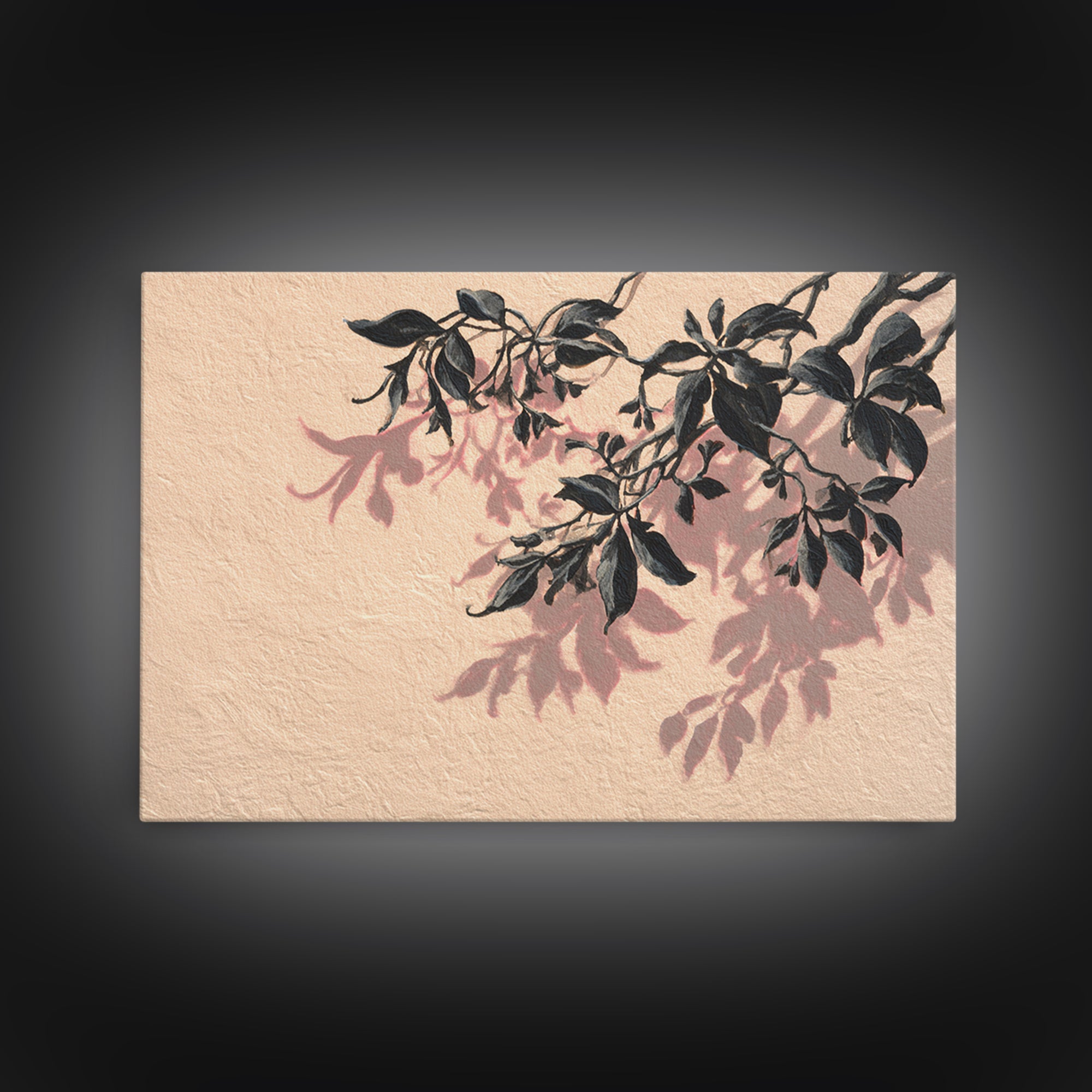 Minimal Botanical Branch Framed Canvas Print, Black and White Art, Apartment Decor, Living Room Decor, Oil Painting, Monochrome, BAW-3x2-10