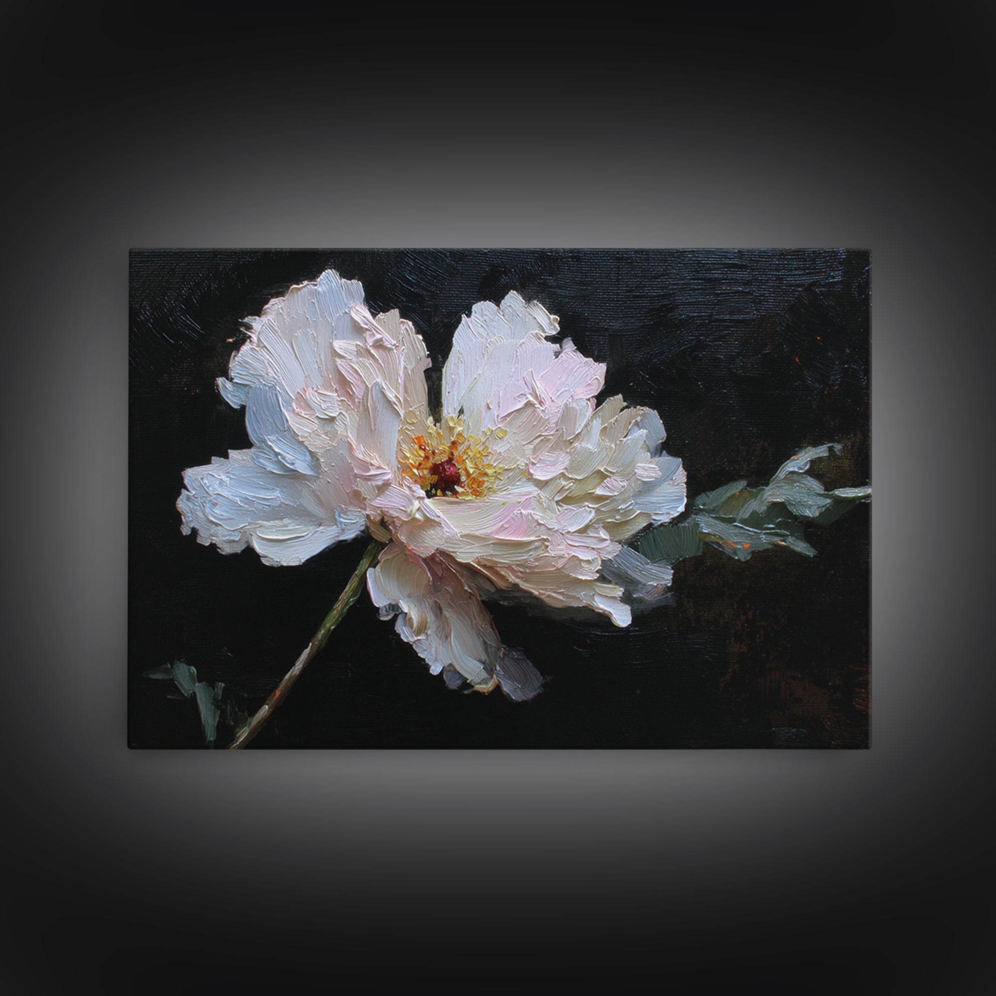 White Flower on Deep Black Background Canvas Print, Black and White Art, Living Room Wall Art, Living Room Decor, Monochrome, BAW-3x2-16
