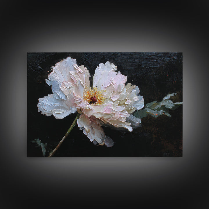 White Flower on Deep Black Background Canvas Print, Black and White Art, Living Room Wall Art, Living Room Decor, Monochrome, BAW-3x2-16