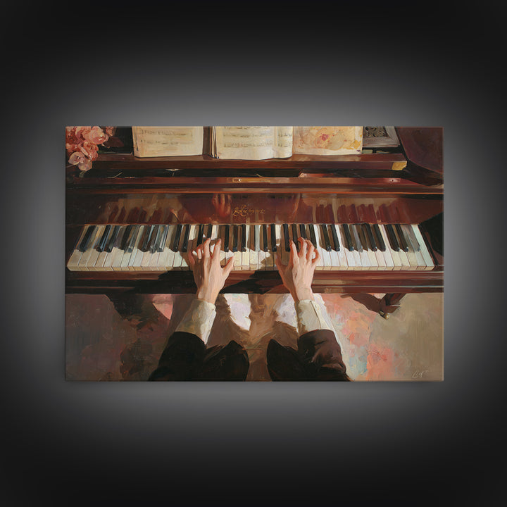 Piano Keys and Hands Canvas Print, Black and White Art, Abstract Art, Living Room Decor, Watercolor Art, Monochrome, BAW-3x2-26