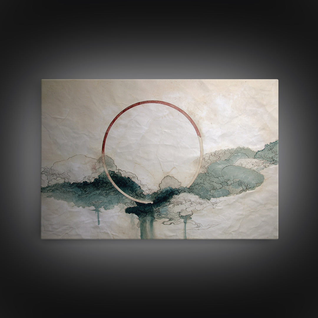 Large Circle and Line Abstract Framed Canvas Print, Black and White Art, Abstract Wall Art, Living Room Decor, Abstract Art, BAW-3x2-28