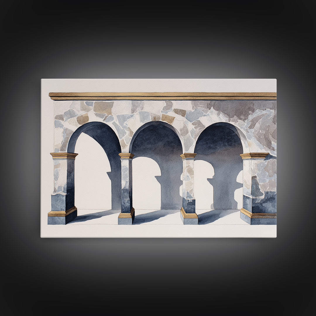 High Contrast Architectural Arches and Shadows Canvas Print, Black and White Art, Statement Artwork, Living Room Decor, BAW-3x2-31