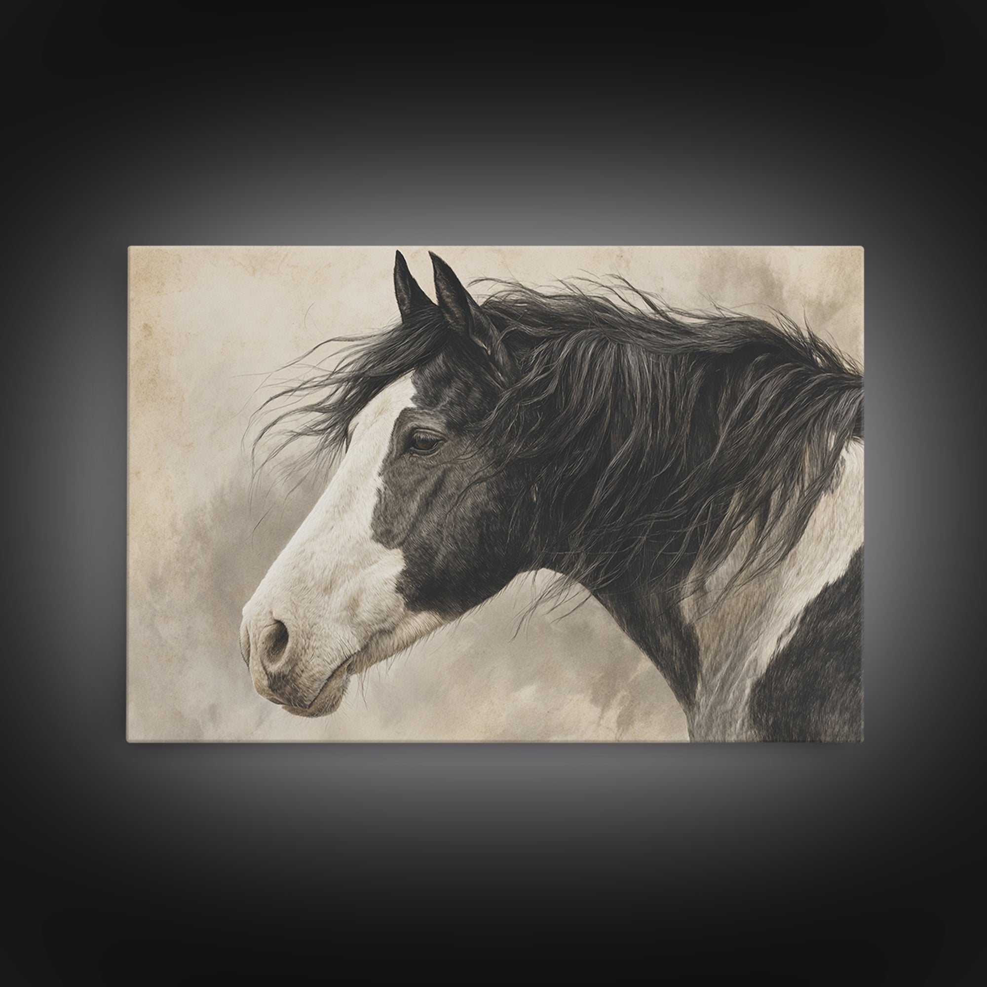 Black and White Wild Horse Portrait Canvas Print, Black and White Art, Cabin Decor, Living Room Decor, Fine Art, Monochrome, BAW-3x2-33