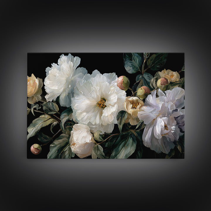 White Flower on Deep Black Background Canvas Print, Black and White Art, Modern Art, Living Room Decor, Monochrome, Art Prints, BAW-3x2-40