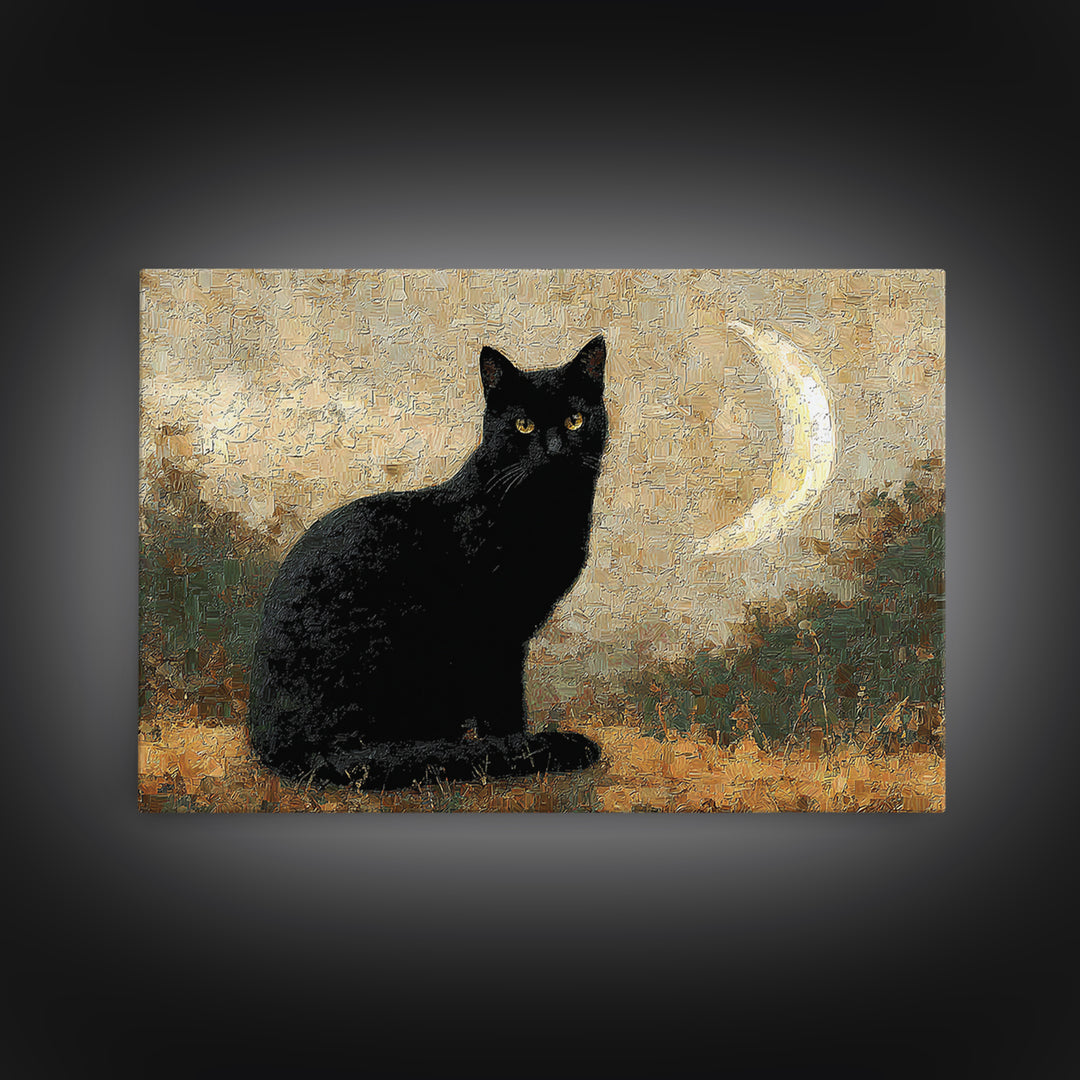 Black Cat Silhouette Canvas Print, Black and White Art, Photo Prints, Living Room Decor, Watercolor Art, Monochrome, BAW-3x2-44