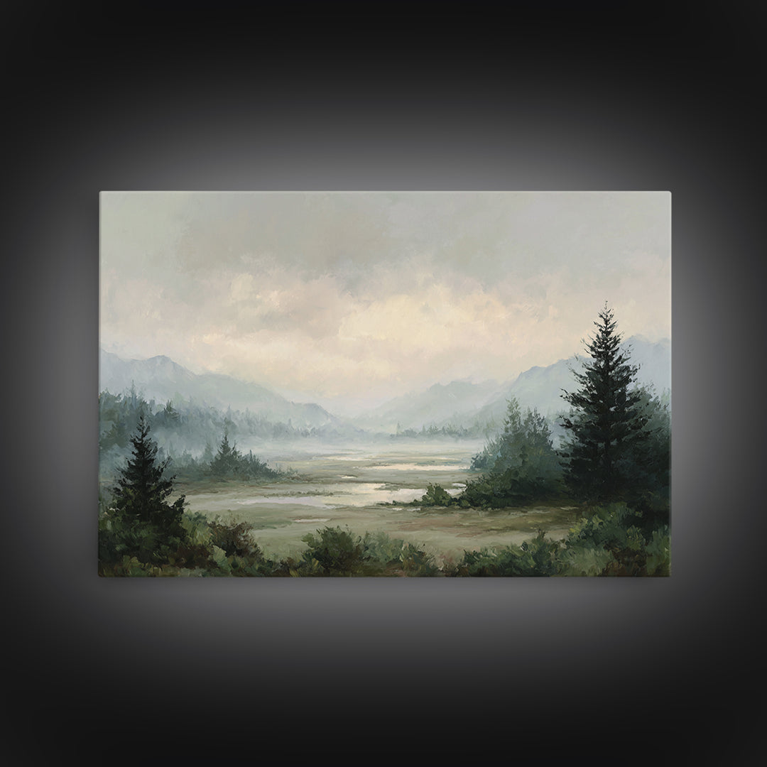 Misty Bridge Landscape Framed Canvas Print, Black and White Art, Art Prints, Living Room Decor, Fine Art, Monochrome, BAW-3x2-47