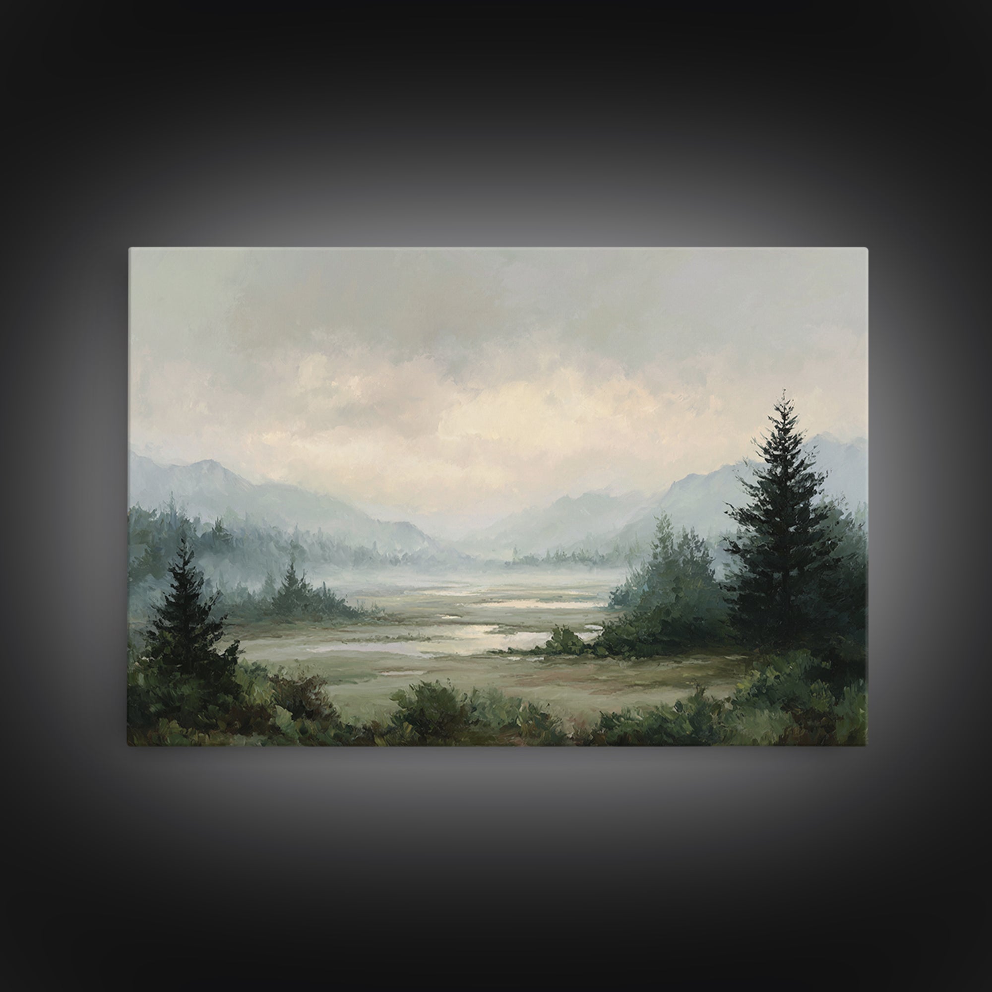 Misty Bridge Landscape Framed Canvas Print, Black and White Art, Art Prints, Living Room Decor, Fine Art, Monochrome, BAW-3x2-47