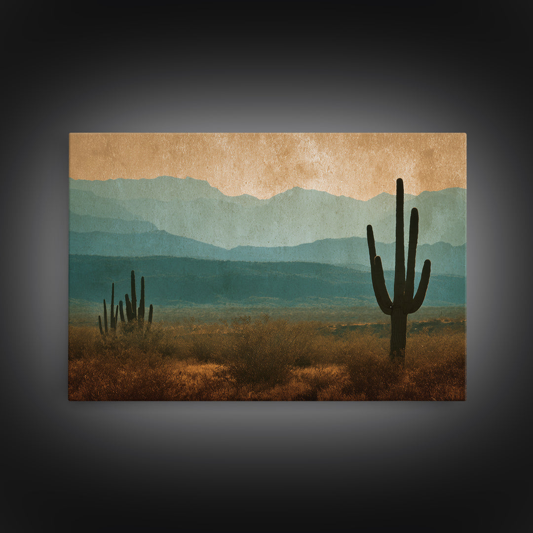 Monochrome Desert Cactus Silhouette Canvas Print, Black and White Art, Neutral Decor, Living Room Decor, Oil Painting, BAW-3x2-49