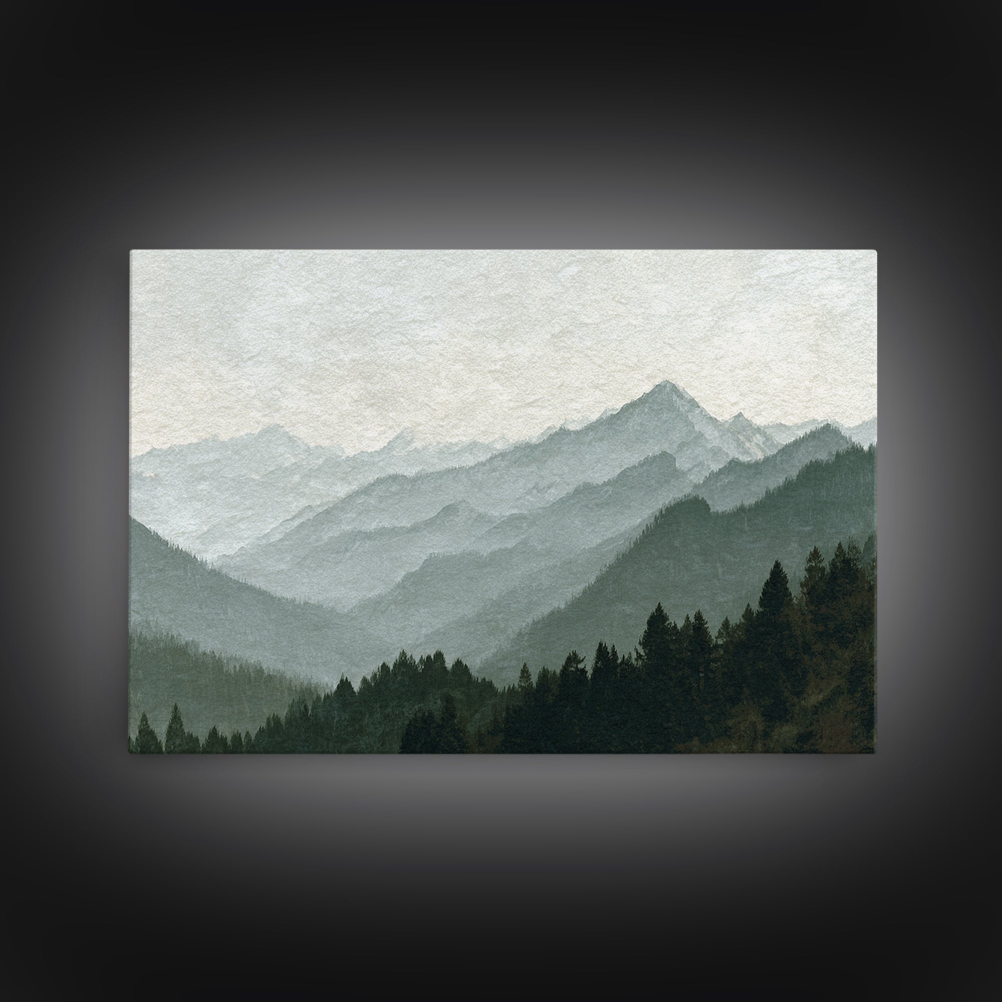 Black Ink Mountain Range Canvas Print, Black and White Art, Canvas Print, Living Room Decor, Oil Painting, Monochrome, BAW-3x2-54