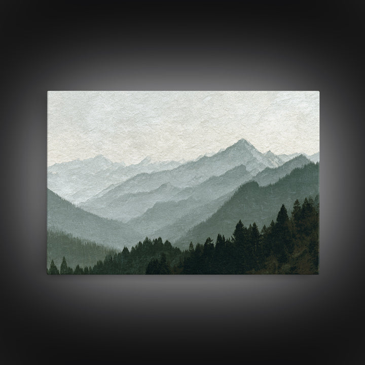 Black Ink Mountain Range Canvas Print, Black and White Art, Canvas Print, Living Room Decor, Oil Painting, Monochrome, BAW-3x2-54