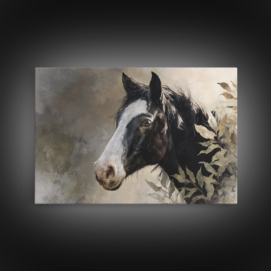 Black and White Wild Horse Portrait Canvas Print, Black and White Art, Cabin Decor, Living Room Decor, Fine Art, Monochrome, BAW-3x2-57