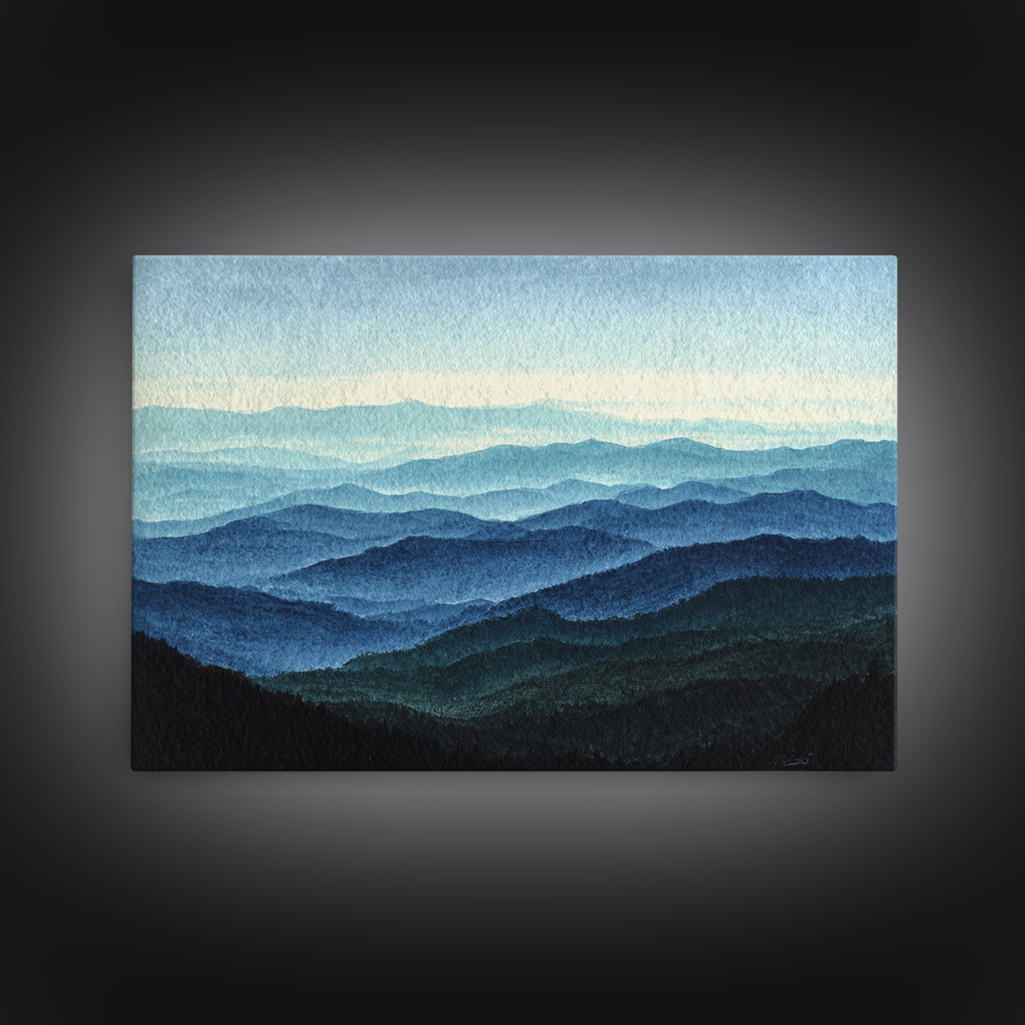 Black Ink Mountain Range Framed Canvas Print, Black and White Art, Wood Wall Art, Living Room Decor, Fine Art, Monochrome, BAW-3x2-6