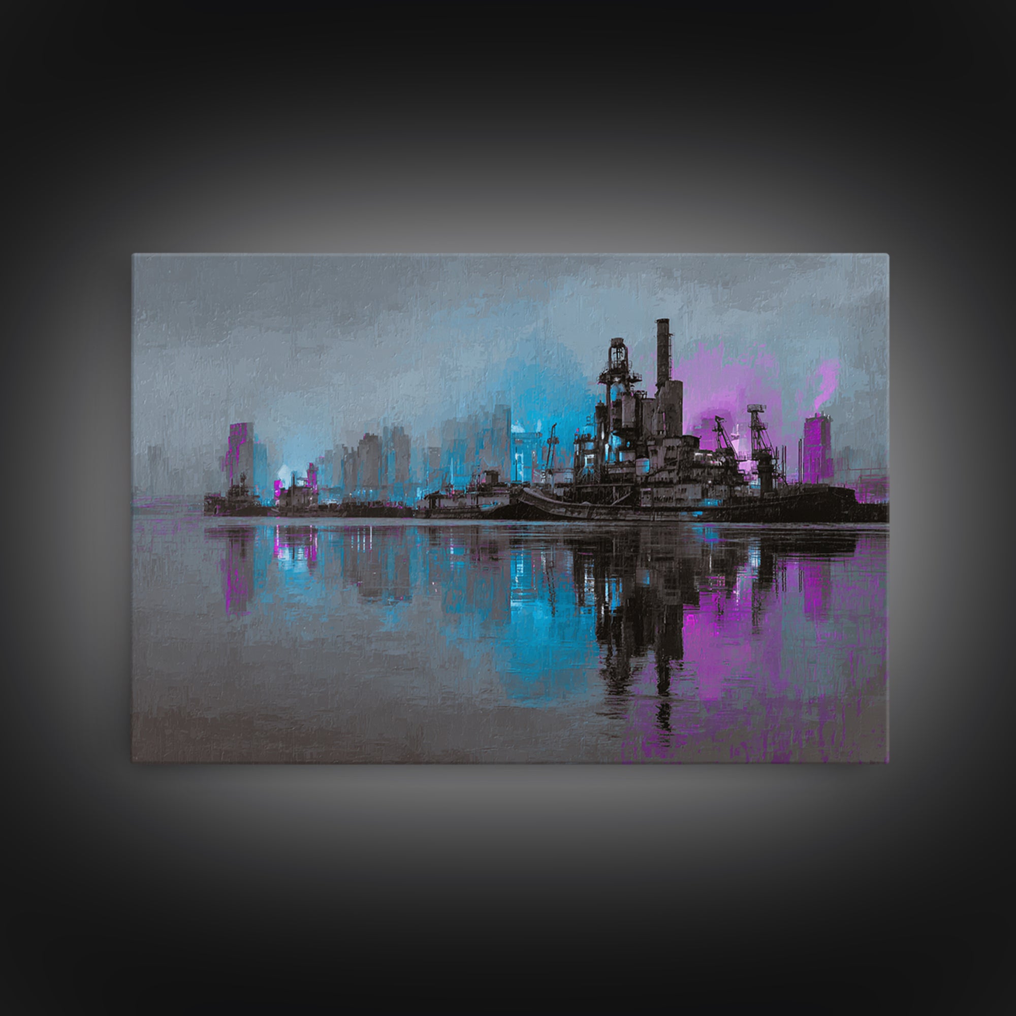 Monochrome City Skyline Reflected Framed Canvas Print, Black and White Art, Canvas Print, Living Room Decor, Monochrome, BAW-3x2-63