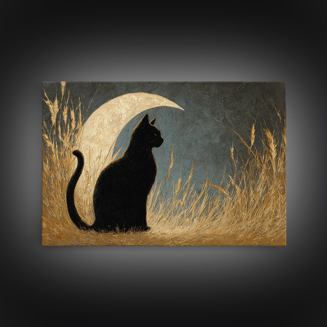 Black Cat Silhouette Canvas Print, Black and White Art, Minimalist Decor, Living Room Decor, Fine Art, Monochrome, BAW-3x2-68
