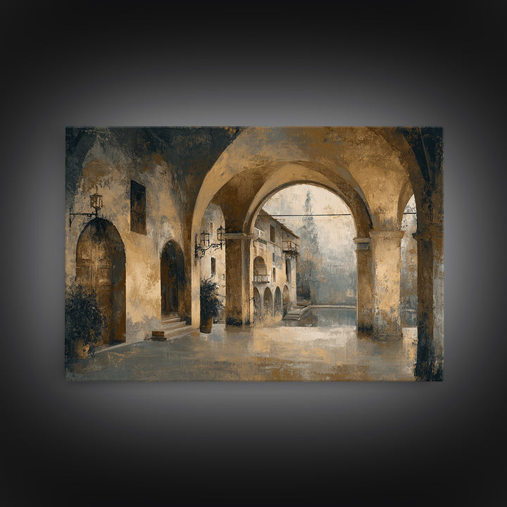 High Contrast Architectural Arches and Shadows Canvas Print, Black and White Art, Mid Century Modern, Living Room Decor, BAW-3x2-7