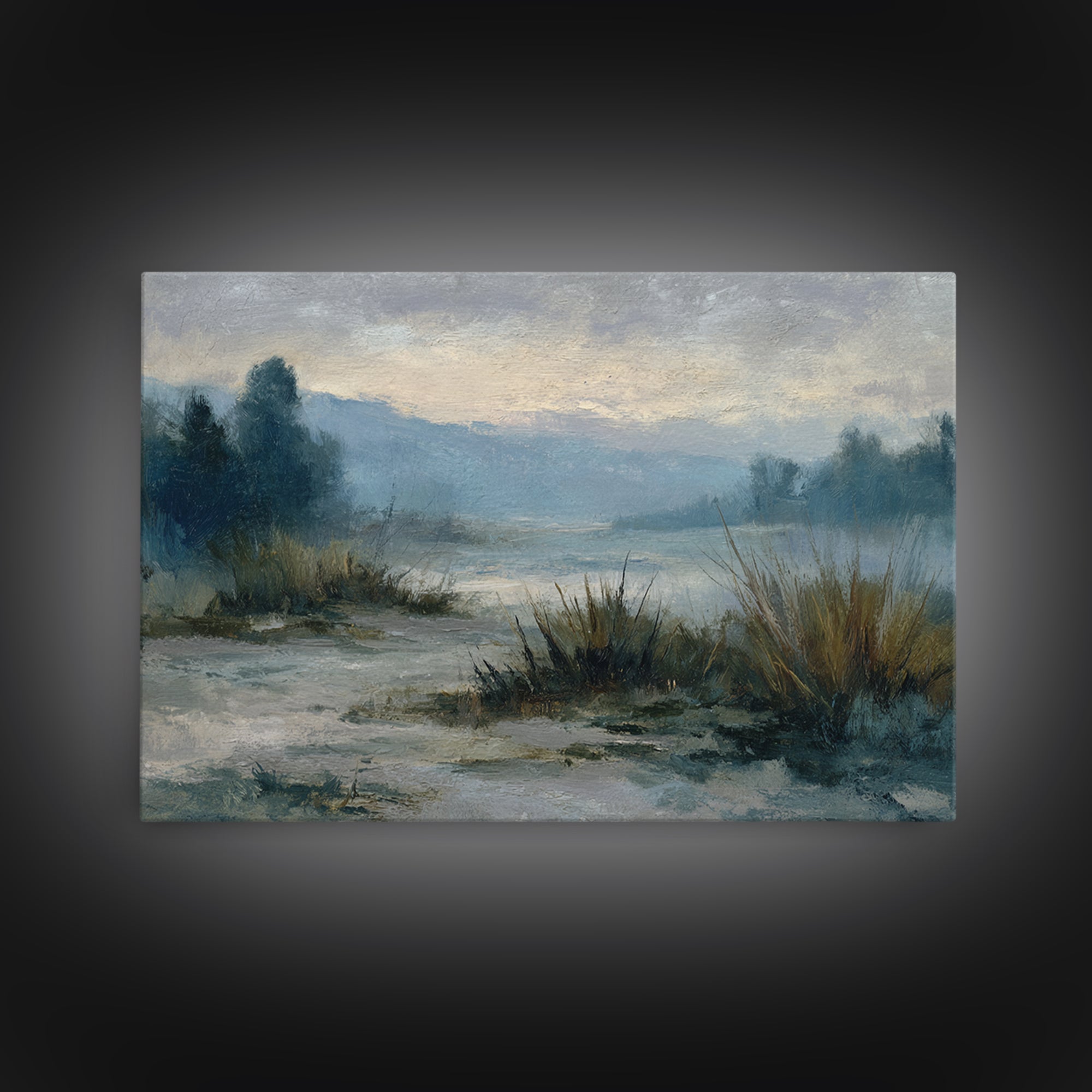 Misty Bridge Landscape Framed Canvas Print, Black and White Art, Photo Prints, Living Room Decor, Watercolor Art, Monochrome, BAW-3x2-71