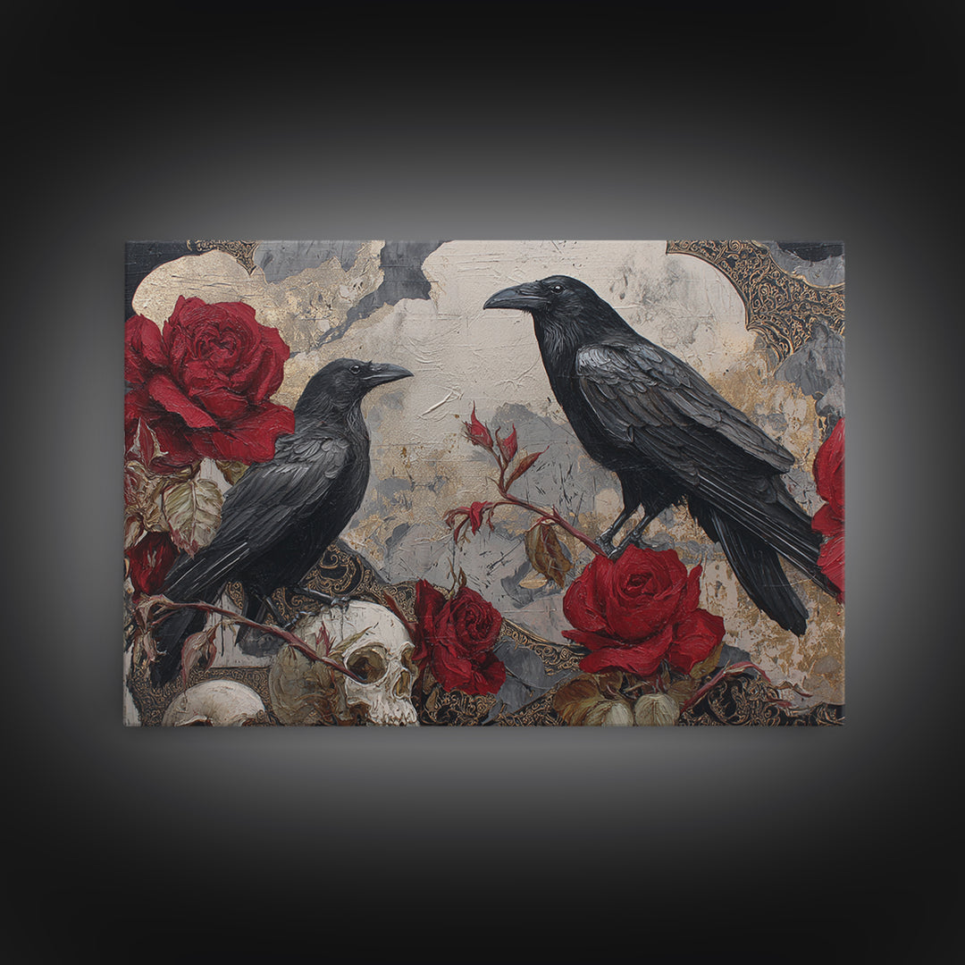 Ink Splatter Raven Composition Canvas Print, Black and White Art, Contemporary Art, Living Room Decor, Fine Art, Monochrome, BAW-3x2-72