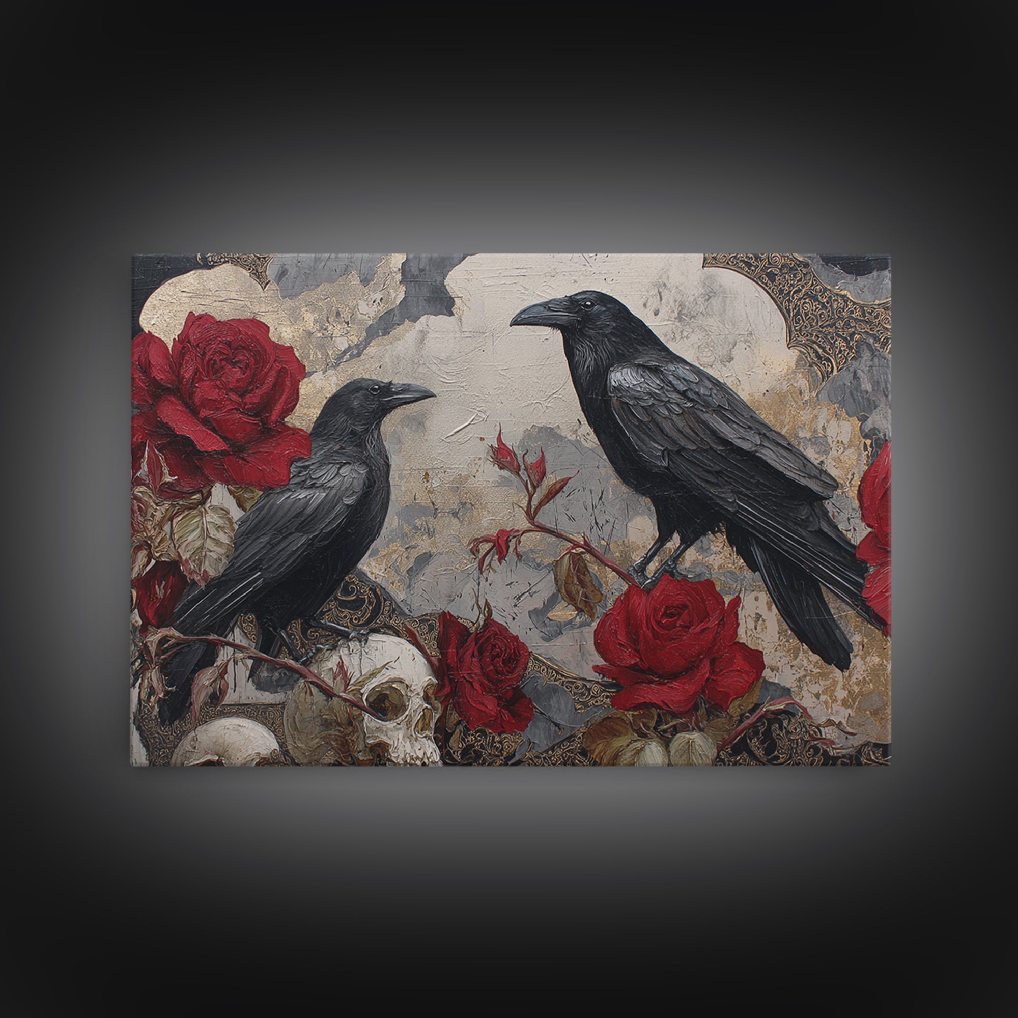 Ink Splatter Raven Composition Canvas Print, Black and White Art, Contemporary Art, Living Room Decor, Fine Art, Monochrome, BAW-3x2-72