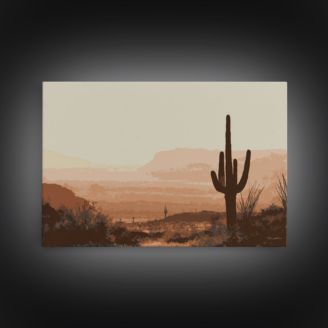 Monochrome Desert Cactus Silhouette Canvas Print, Black and White Art, Neutral Decor, Living Room Decor, Oil Painting, BAW-3x2-73