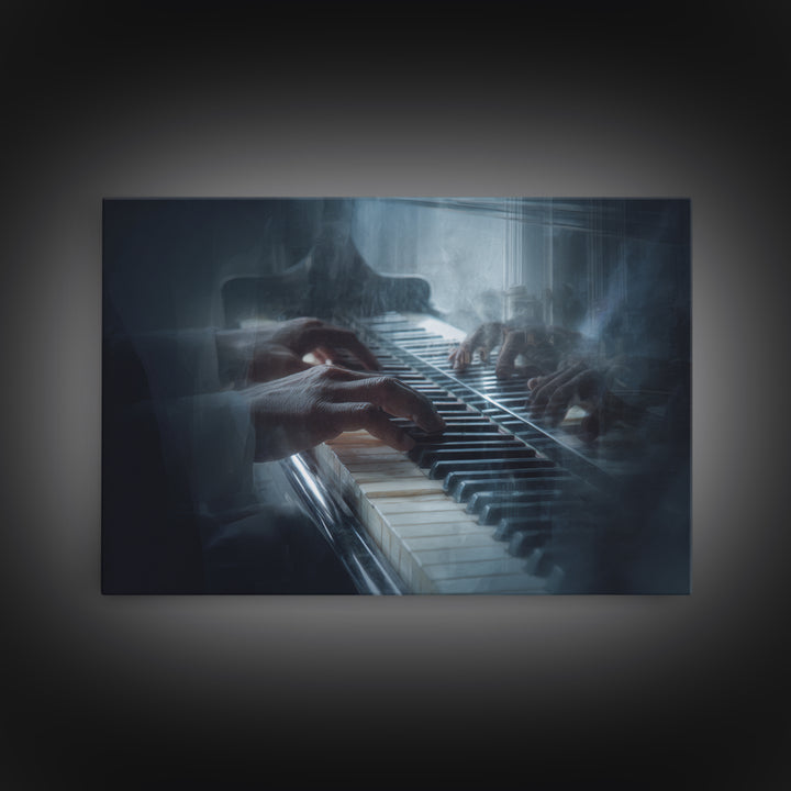 Piano Keys and Hands Framed Canvas Print, Black and White Art, Modern Wall Art, Living Room Decor, Oil Painting, Monochrome, BAW-3x2-74