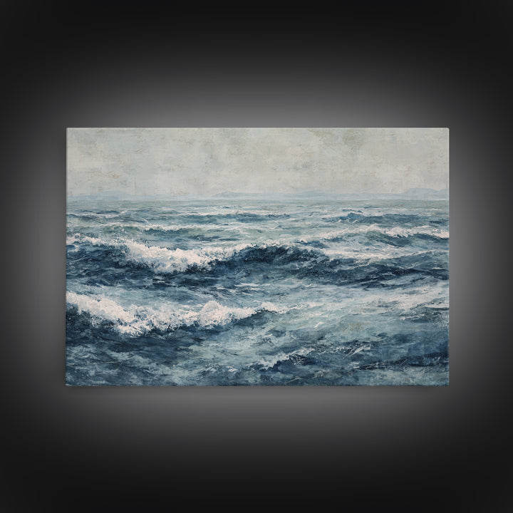 Stormy Ocean Wave Framed Canvas Print, Black and White Art, Retro Wall Art, Living Room Decor, Monochrome, Luxury Decor, BAW-3x2-86