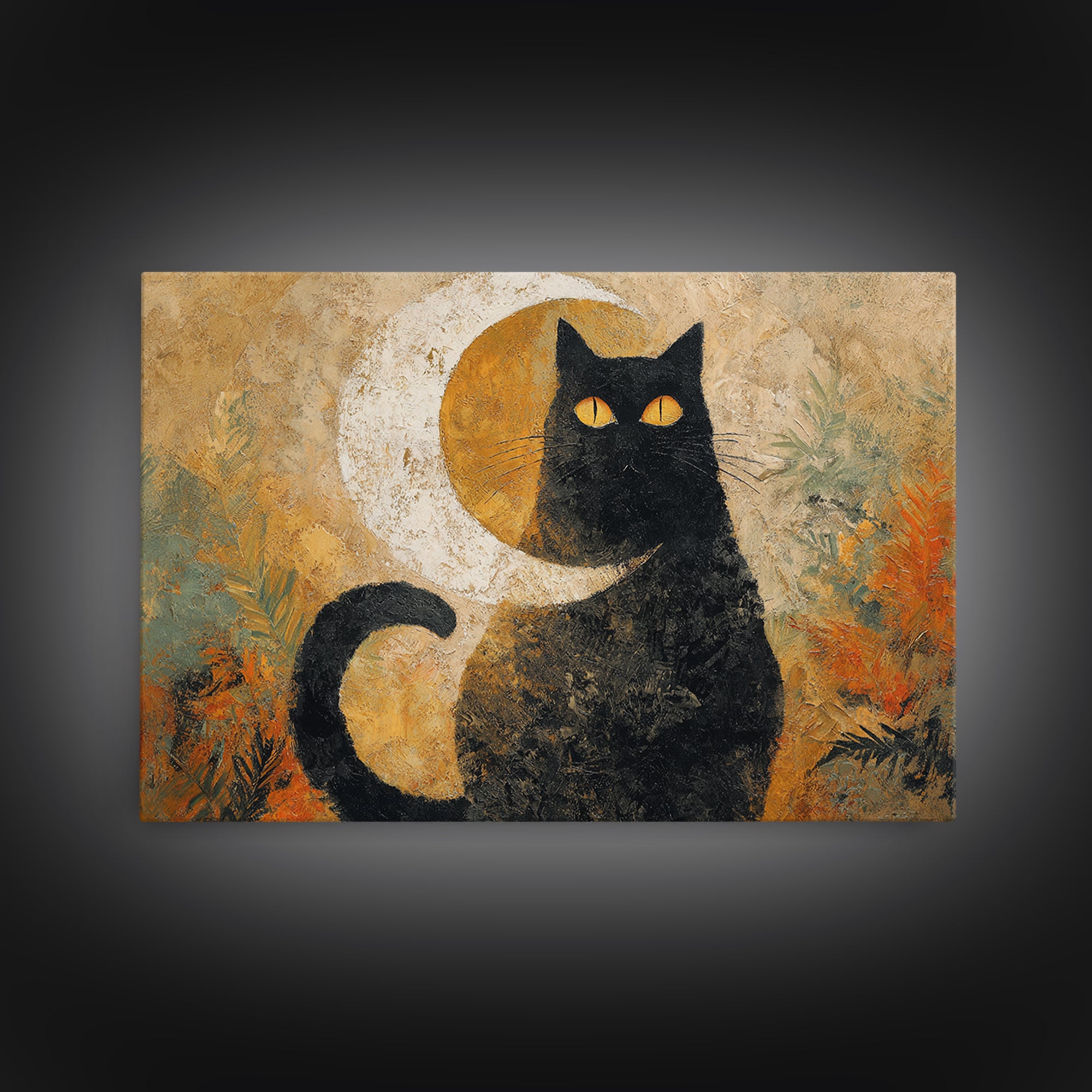 Black Cat Silhouette Framed Canvas Print, Black and White Art, Digital Prints, Living Room Decor, Fine Art, Monochrome, BAW-3x2-92