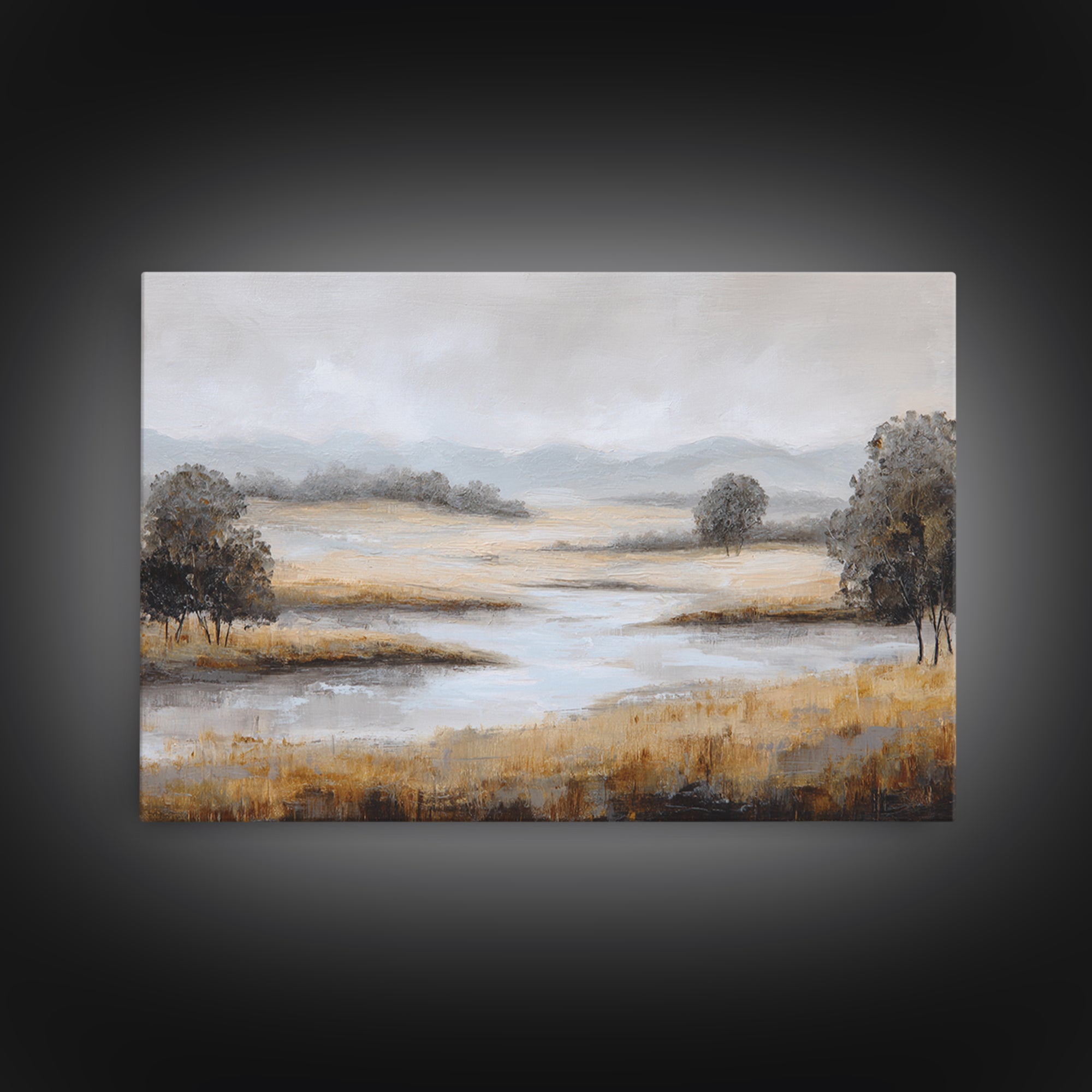 Misty Bridge Landscape Framed Canvas Print, Black and White Art, Printable, Living Room Decor, Monochrome, Retro Wall Art, BAW-3x2-95