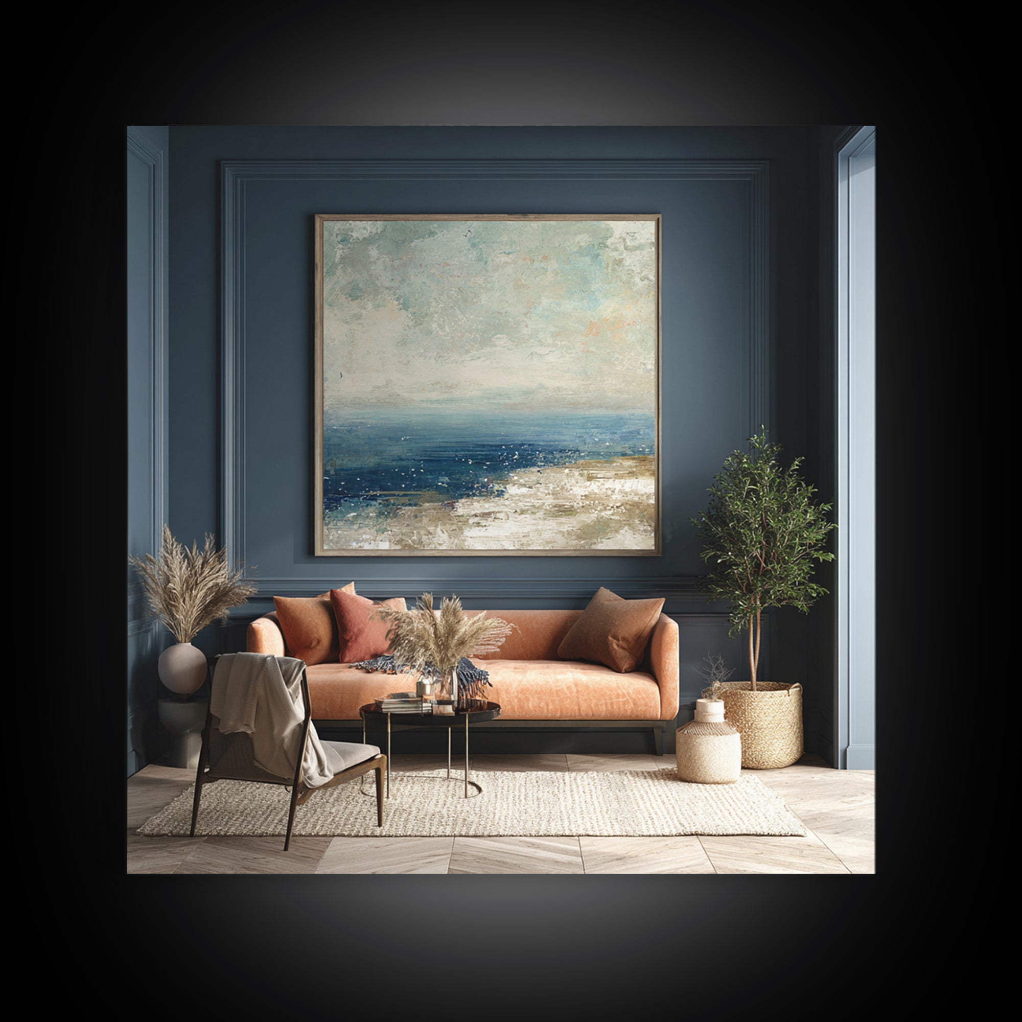 Coastal Cliffs with Gulls and Sea Spray Framed Canvas Print, Beach Art, Original Art, Coastal Decor, Fine Art, Shore, BEA-1x1-11