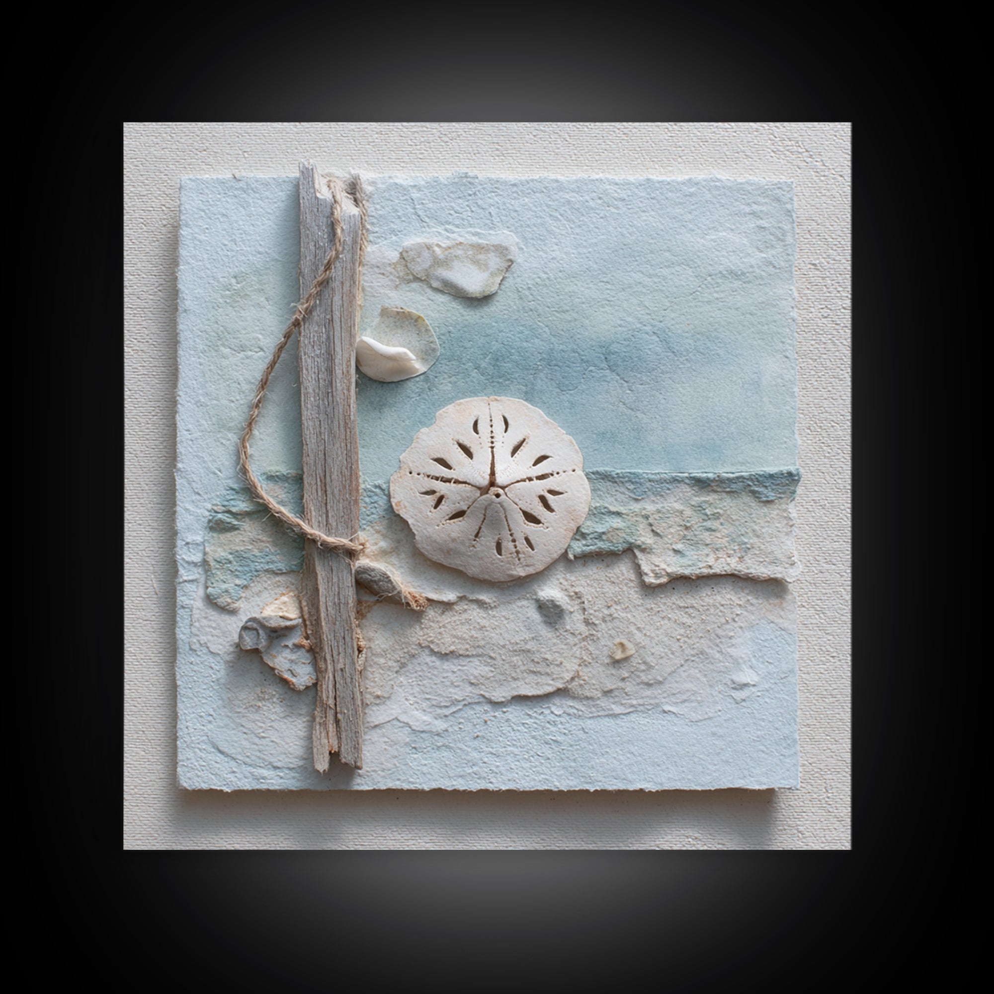 Minimal Sand Dollar Study on Textured Paper Framed Canvas Print, Beach Art, Wall Decor, Coastal Decor, Fine Art, Shore, BEA-1x1-12