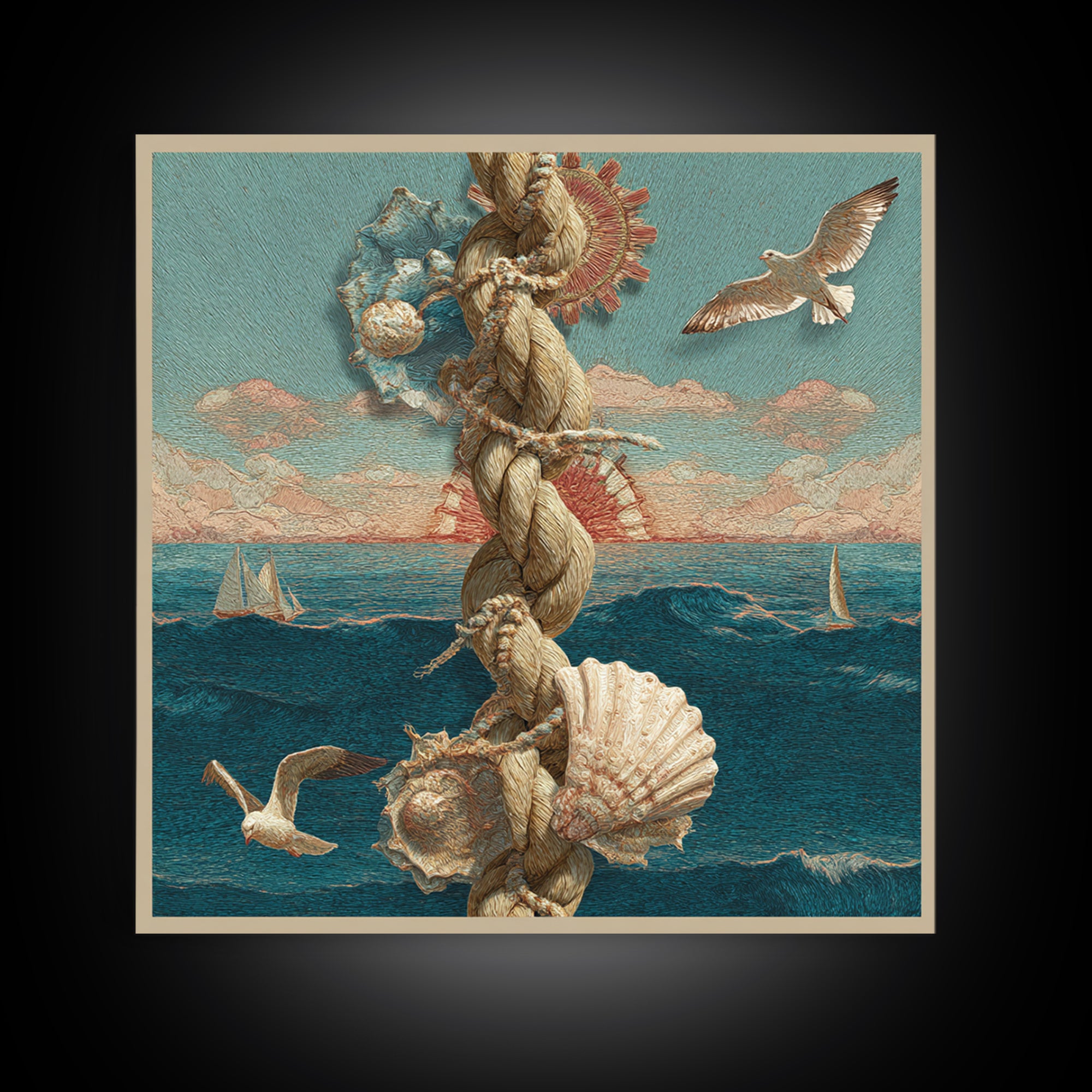 Nautical Rope and Shell Still Life Canvas Print, Beach Art, Modern Art, Coastal Decor, Fine Art, Shore, Luxury Decor, BEA-1x1-17