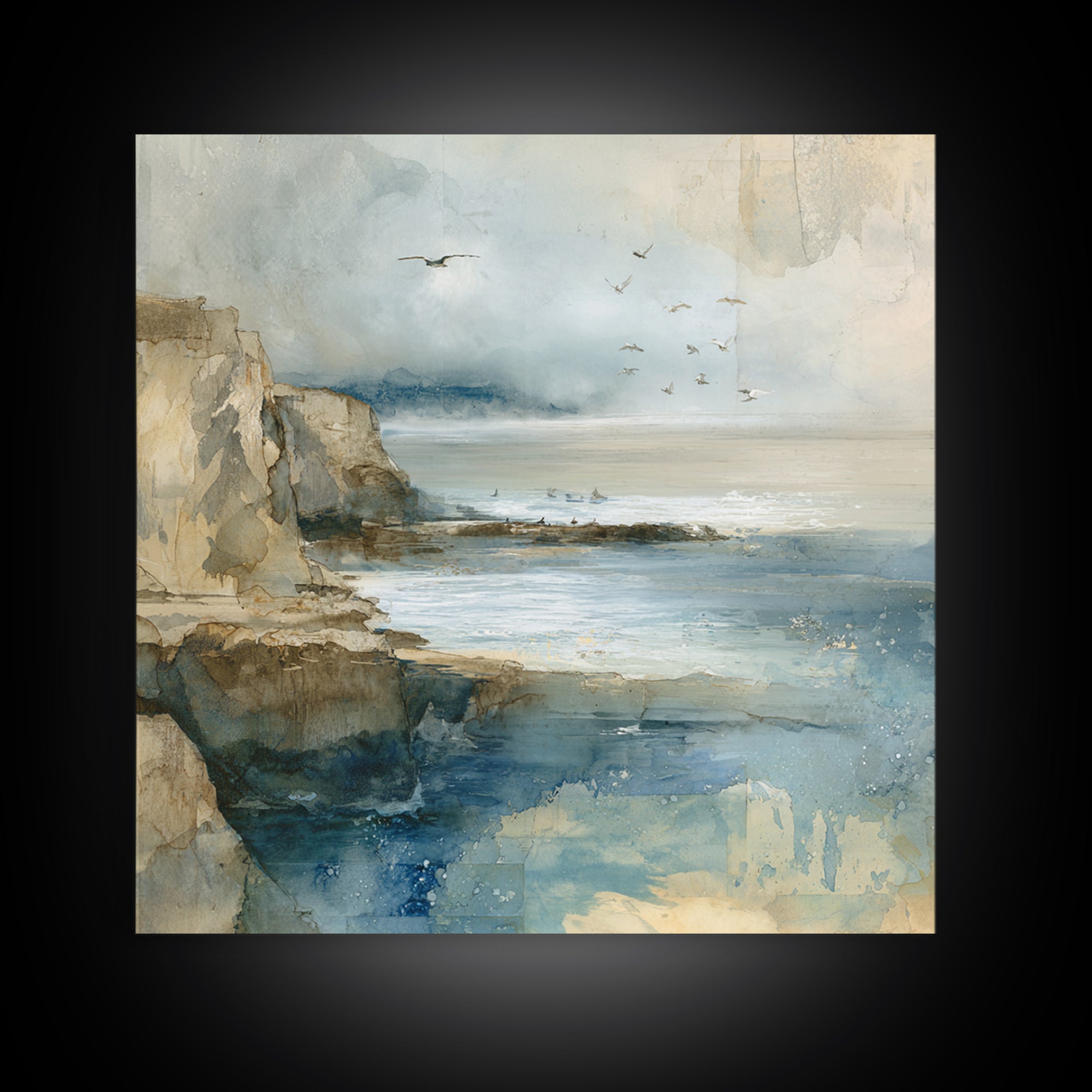Coastal Cliffs with Gulls and Sea Spray Canvas Print, Beach Art, Wall Art Print, Coastal Decor, Fine Art, Shore, Beach Prints, BEA-1x1-35