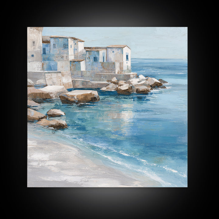 Mediterranean Cove with Clear Water Framed Canvas Print, Beach Art, Beach, Coastal Decor, Fine Art, Shore, Beach Decor, BEA-1x1-44