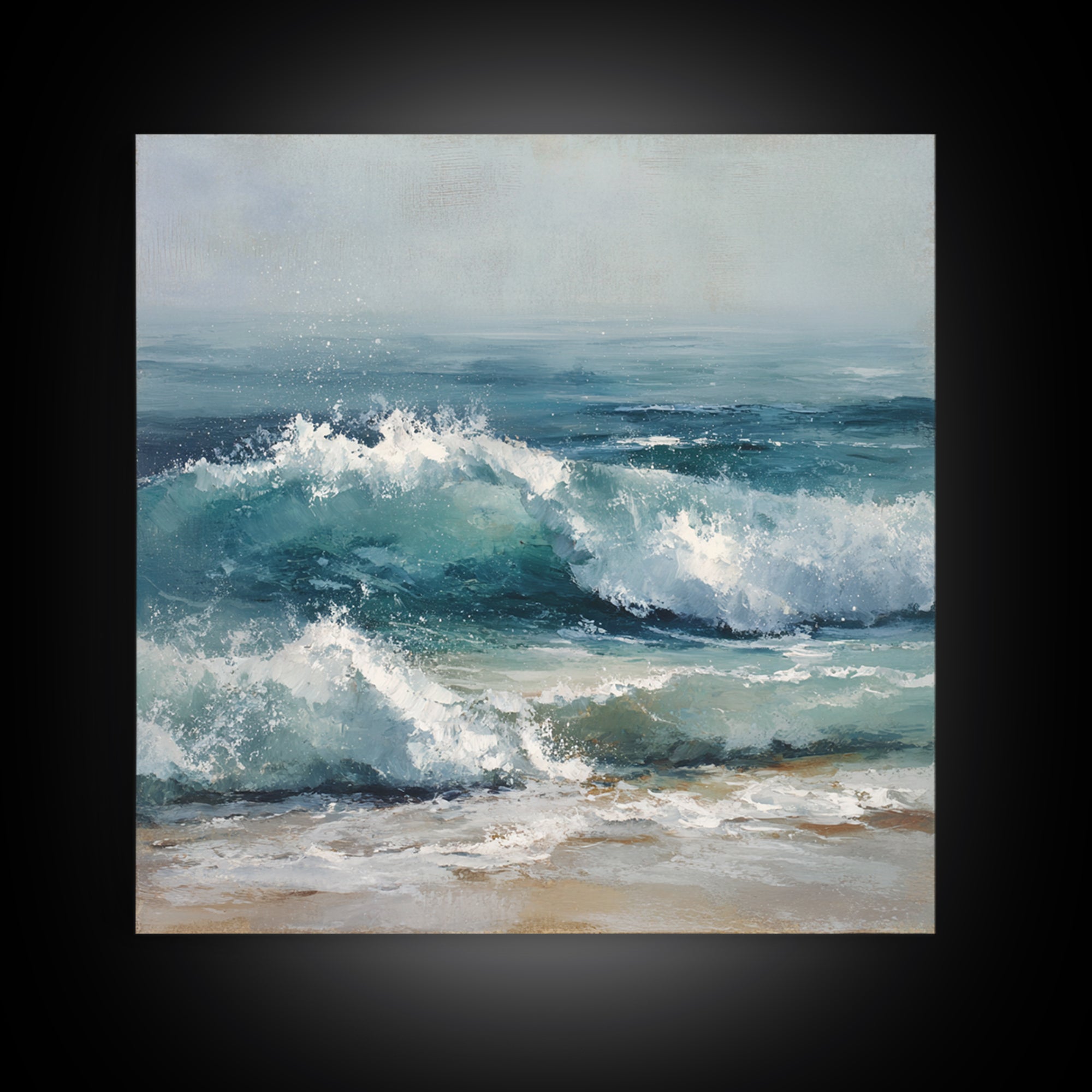 Stormy Ocean Wave Canvas Print, Beach Art, Textured Painting, Coastal Decor, Oil Painting, Shore, Digital Wall Art, BEA-1x1-81