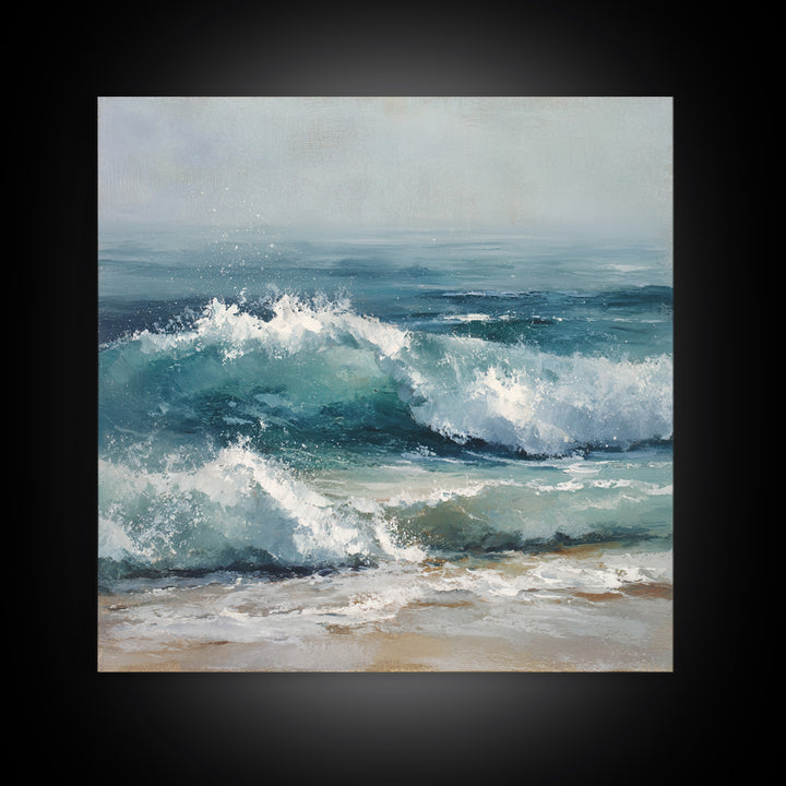 Stormy Ocean Wave Canvas Print, Beach Art, Textured Painting, Coastal Decor, Oil Painting, Shore, Digital Wall Art, BEA-1x1-81