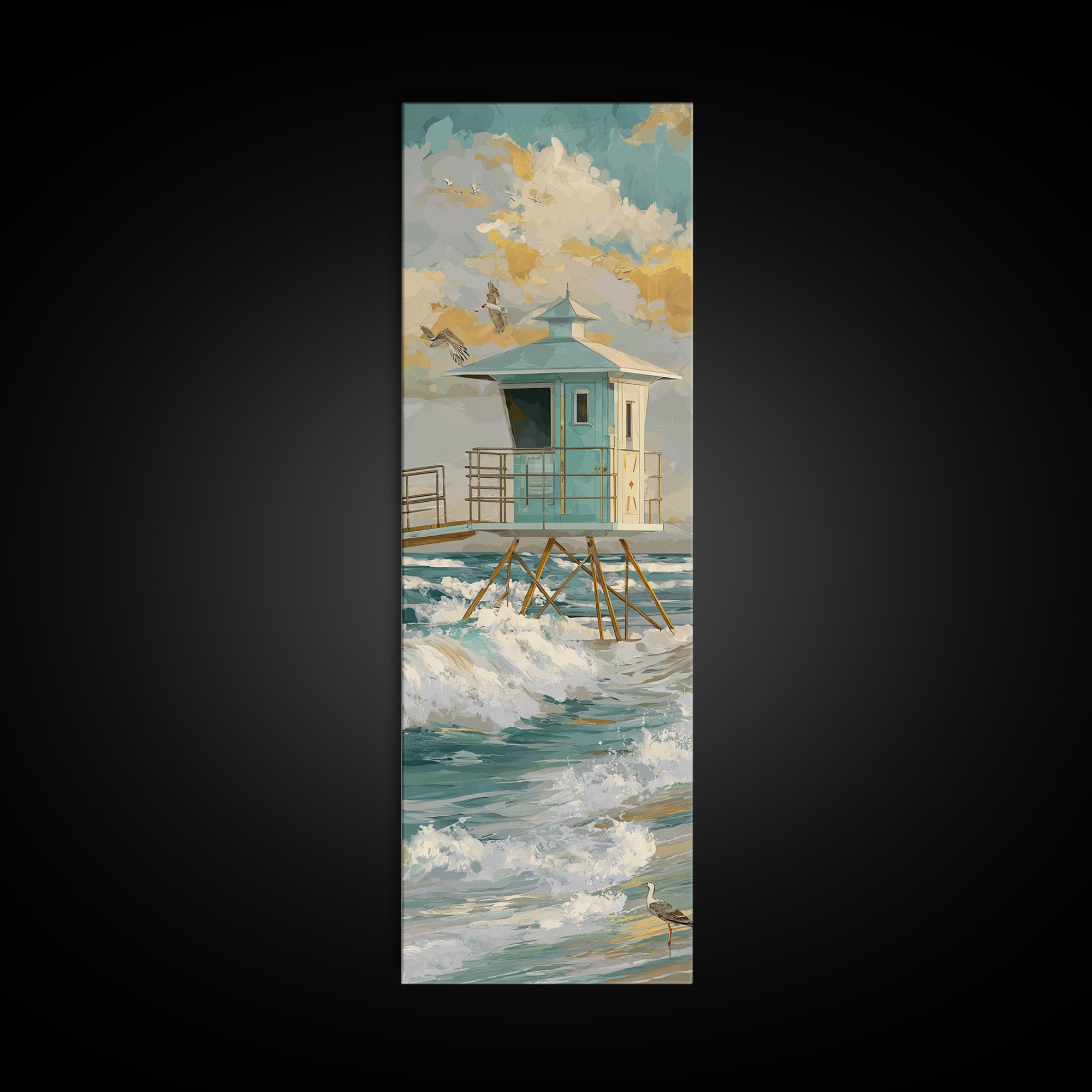 Quiet Lifeguard Tower at Golden Hour Framed Canvas Print, Beach Art, Coastal Decor, Abstract Art, Shore, Printable Art, BEA-1x3-15