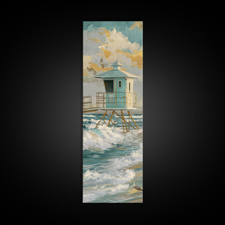 Quiet Lifeguard Tower at Golden Hour Framed Canvas Print, Beach Art, Coastal Decor, Abstract Art, Shore, Printable Art, BEA-1x3-15