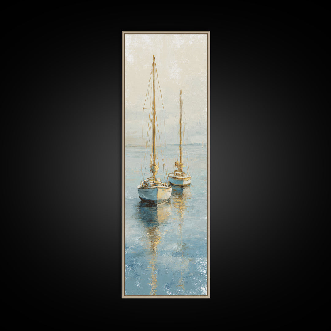 Sunset Sailboat Silhouette on Calm Water Canvas Print, Beach Art, Art Print, Coastal Decor, Oil Painting, Shore, BEA-1x3-90