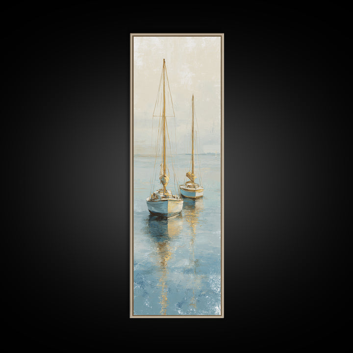 Sunset Sailboat Silhouette on Calm Water Canvas Print, Beach Art, Art Print, Coastal Decor, Oil Painting, Shore, BEA-1x3-90