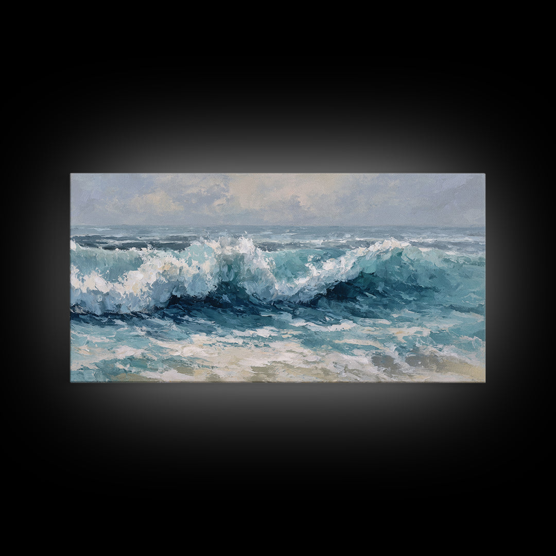 Stormy Ocean Wave Framed Canvas Print, Beach Art, Art, Coastal Decor, Fine Art, Shore, Abstract Wall Art, Whimsical Decor, BEA-2x1-29
