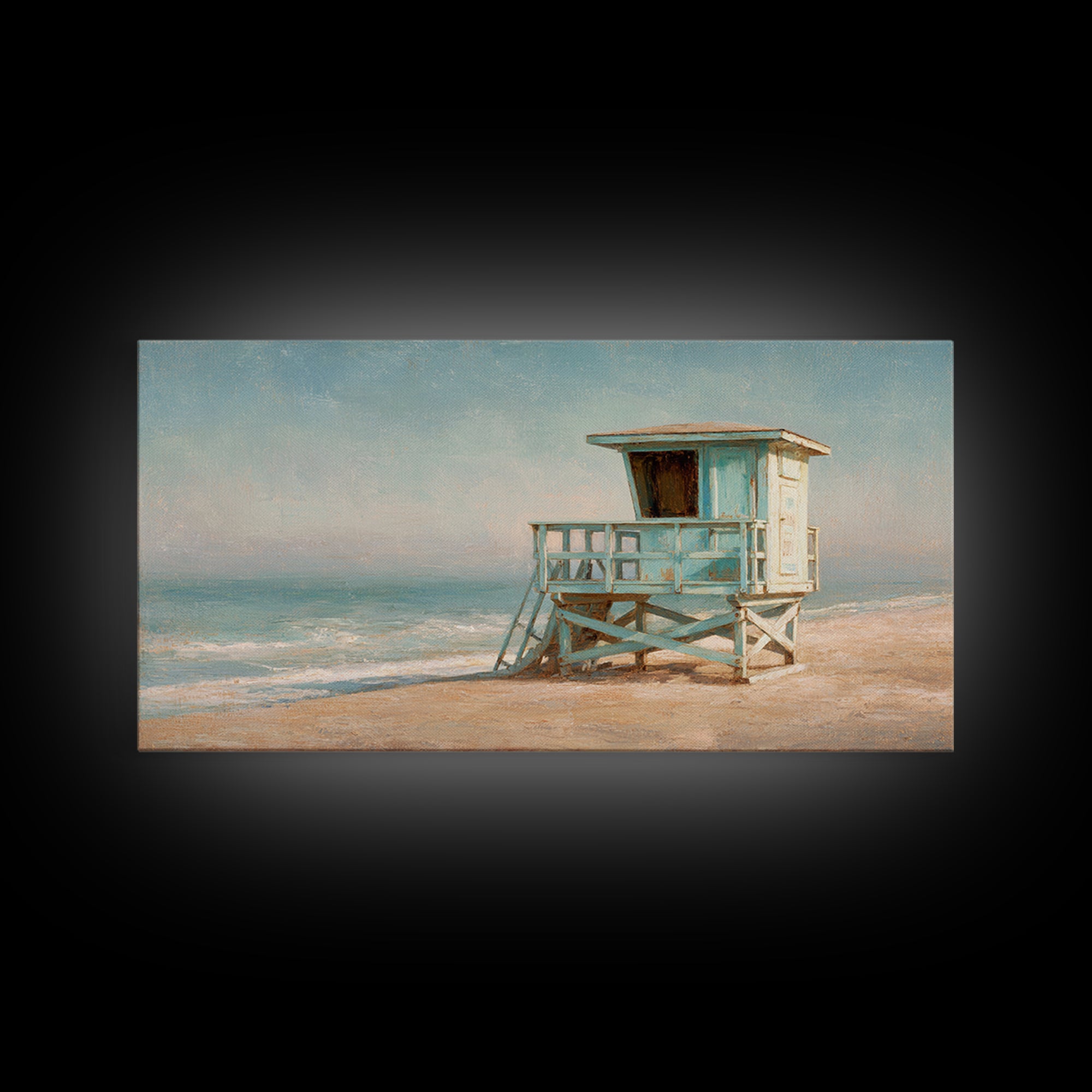 Quiet Lifeguard Tower at Golden Hour Canvas Print, Beach Art, Original Art, Coastal Decor, Oil Painting, Shore, Beach Decor, BEA-2x1-47