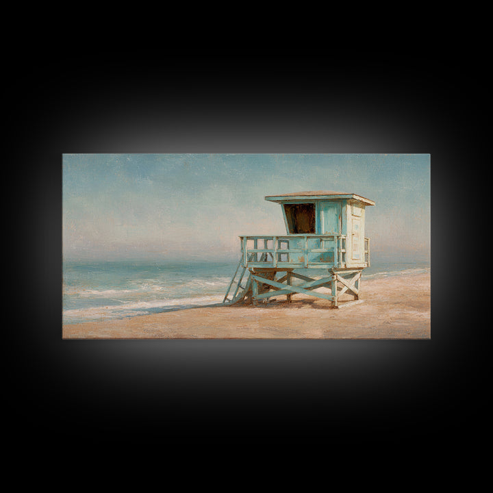 Quiet Lifeguard Tower at Golden Hour Canvas Print, Beach Art, Original Art, Coastal Decor, Oil Painting, Shore, Beach Decor, BEA-2x1-47