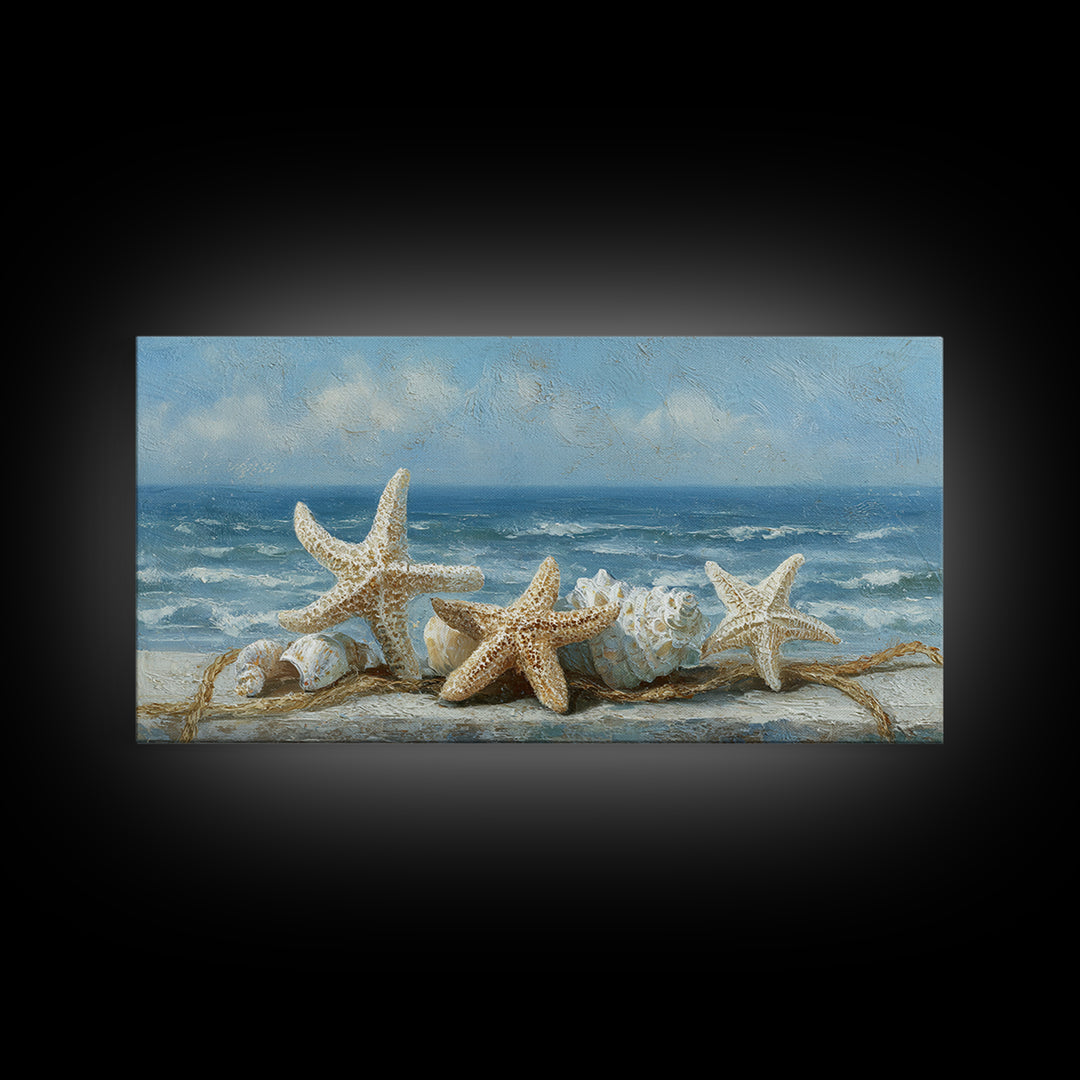Sun Bleached Starfish and Shells Still Life Canvas Print, Beach Art, Wall Decor, Coastal Decor, Shore, Whimsical Decor, BEA-2x1-57