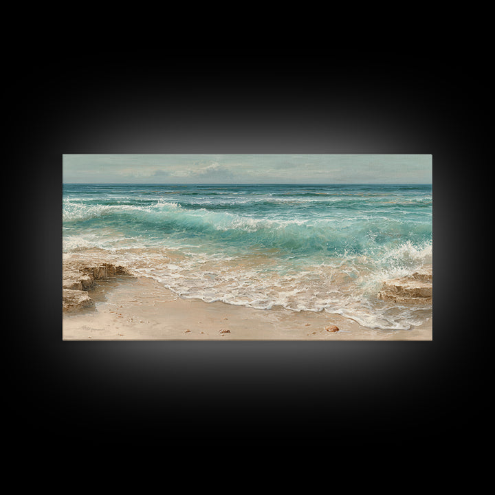 Mediterranean Cove with Clear Water Canvas Print, Beach Art, Printable Wall Art, Coastal Decor, Shore, Living Room Wall Art, BEA-2x1-64
