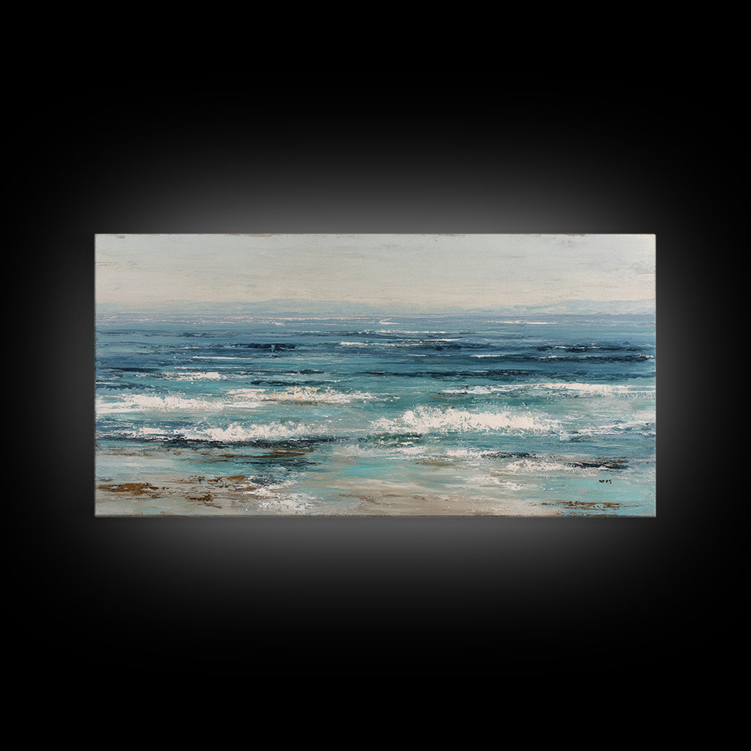 Abstract Ocean Horizon Framed Canvas Print, Beach Art, Wall Art Print, Coastal Decor, Shore, Beach Prints, Gallery Decor, BEA-2x1-84