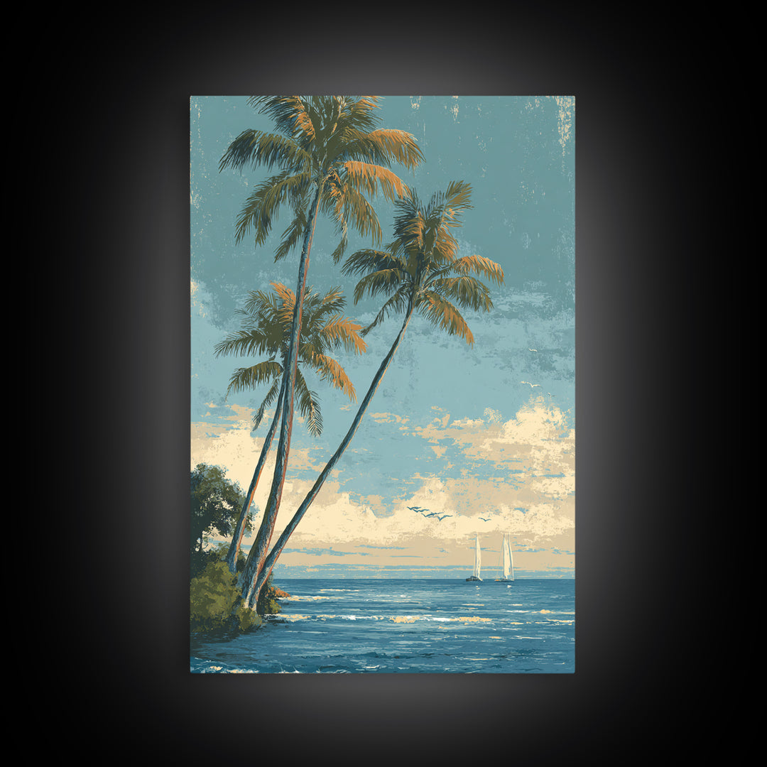 Tropical Palms Leaning Canvas Print, Beach Art, Gallery Decor, Coastal Decor, Fine Art, Shore, Contemporary Art, Wall Art, BEA-2x3-15