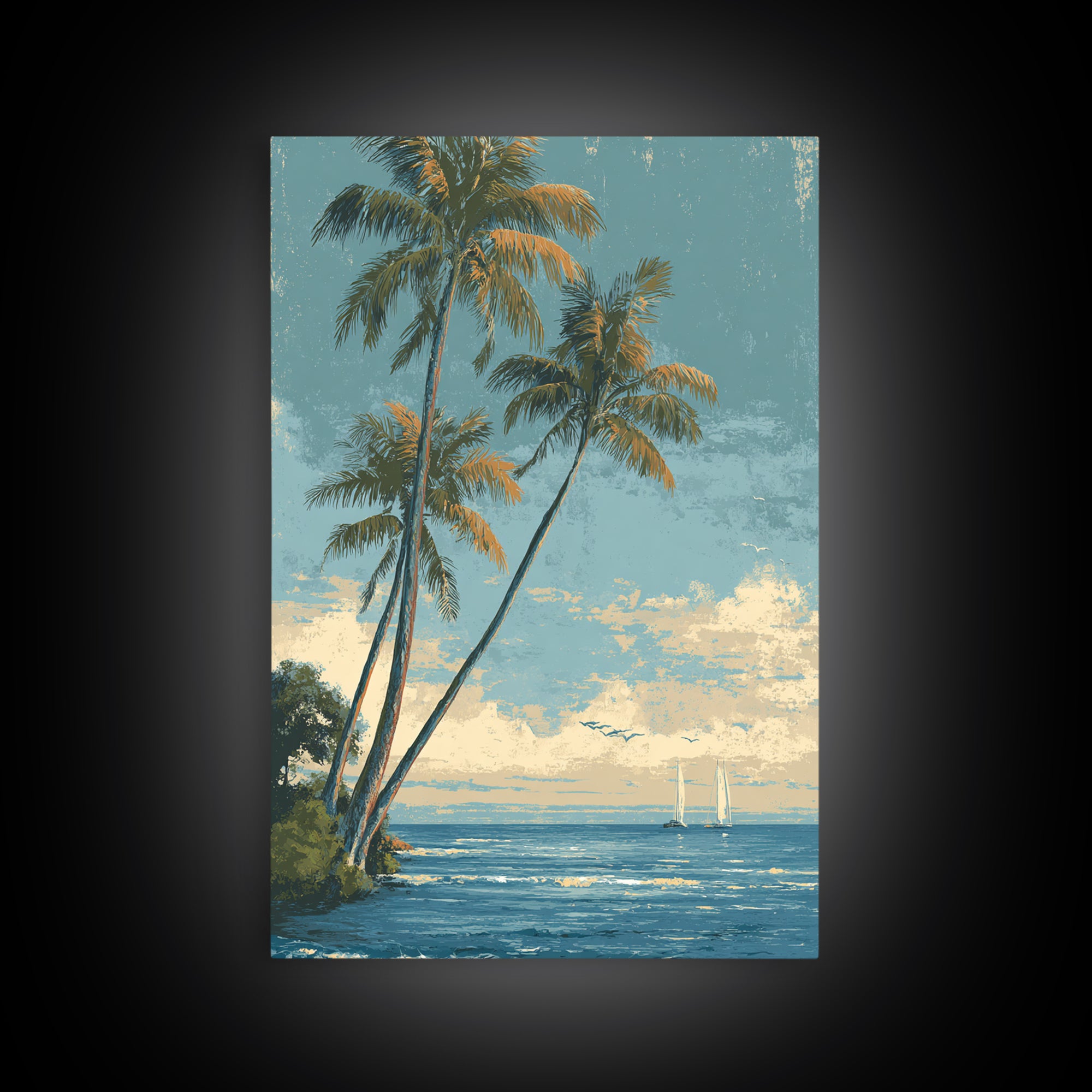 Tropical Palms Leaning Canvas Print, Beach Art, Gallery Decor, Coastal Decor, Fine Art, Shore, Contemporary Art, Wall Art, BEA-2x3-15