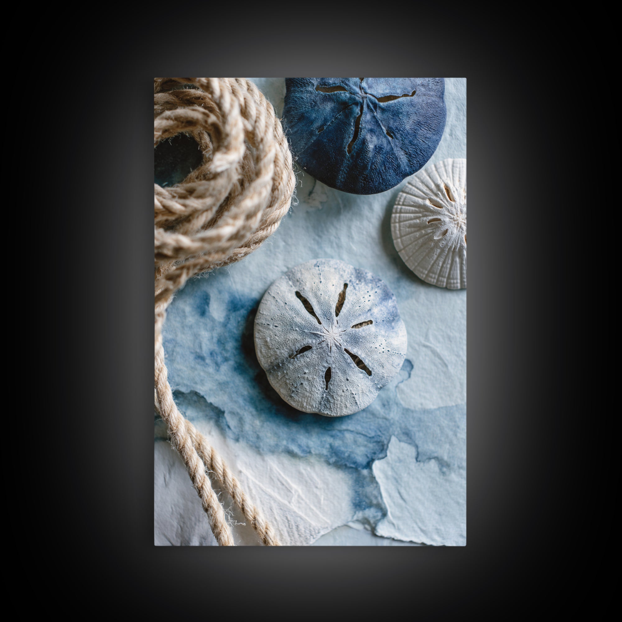 Minimal Sand Dollar Study on Textured Paper Framed Canvas Print, Beach Art, Digital Art, Coastal Decor, Oil Painting, Shore, BEA-2x3-20